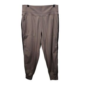 Athleta Venice Velvet Stripe Jogger Taupe Brown Womens Large High Rise Pants
